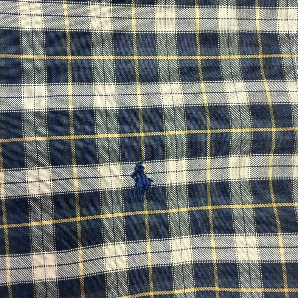 Polo‎ Ralph Lauren Shirt Mens Large Blue Cream Tartan Plaid Oxford Button Down